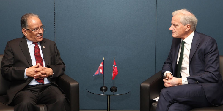 PM Dahal meets Norwegian Prime Minister Jonas in New York