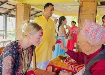 Foreign tourists observe Bijaya Dashami festival in Sauraha
