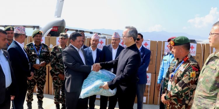 DPM Shrestha receives earthquake emergency assistance from China