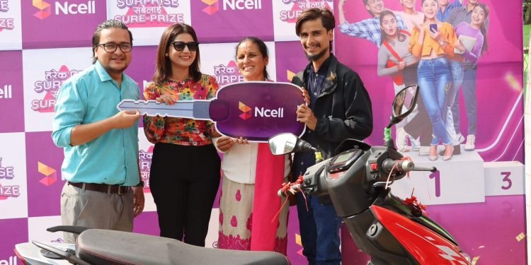 Three winners receive scooters as part of Ncell’s ‘Harek Din Surprise Sabailai Sure-Prize’ campaign
