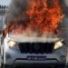 Protesting youths torch vehicle used by minister Jwala in Balkumari