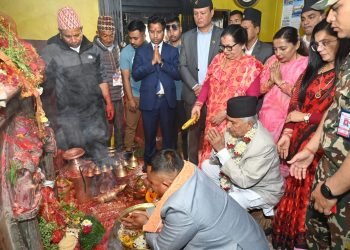 President Paudel offers prayers at Sapantirtha temple