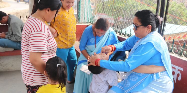 Vitamin ‘A’ capsules, de-worming tablets being administered to children