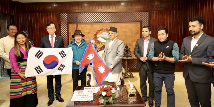 PM Dahal hands Nepali national flag to Jugal Himal expedition team