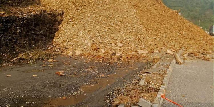 Damauli-Dumre road section obstructed
