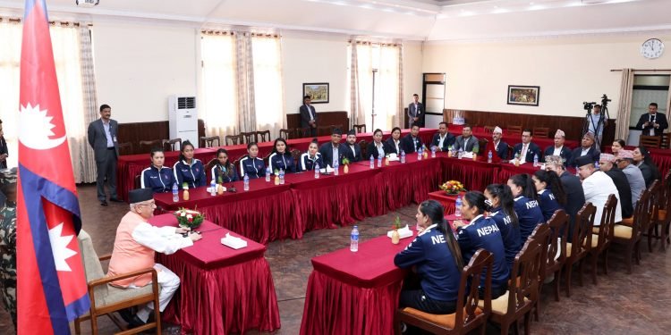 PM Oli spends time with National Women Volleyball Team