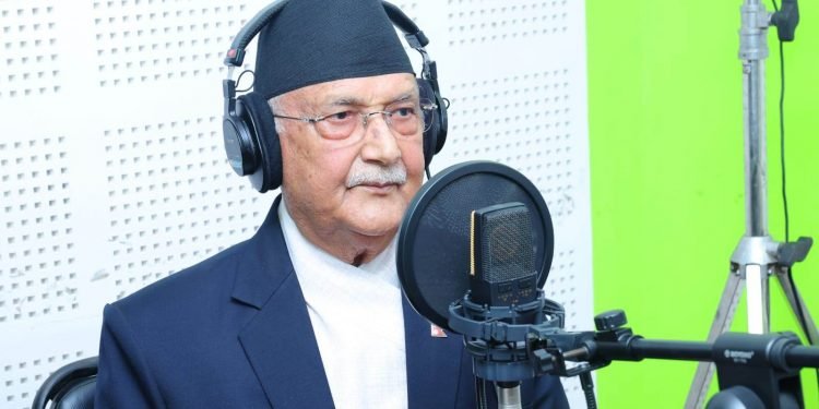 PM Oli records his voice in social movie ‘Nametine Ghau’