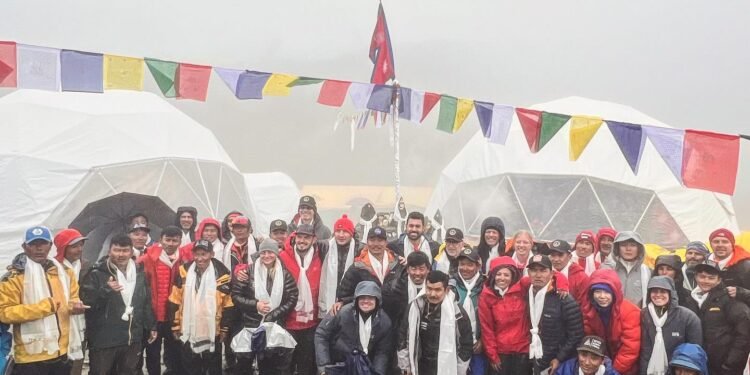 Climbing team attempting Manaslu reaches base camp, conducts puja ceremony