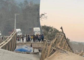 Vehicles operating from alternative route after bridge collapse