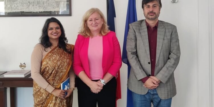 French Ambassador Corteval and CORTEVAL and ACF Nepal Director Acharya discuss strengthening Nepal’s nutrition programs
