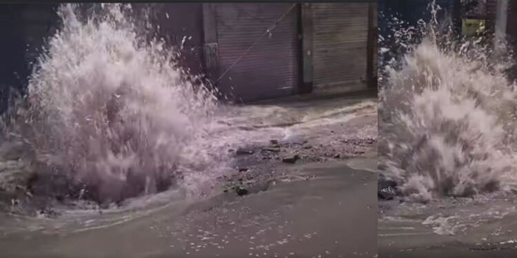 Melamchi Drinking Water pipe bursts at Thapathali, vicinity waterlogged