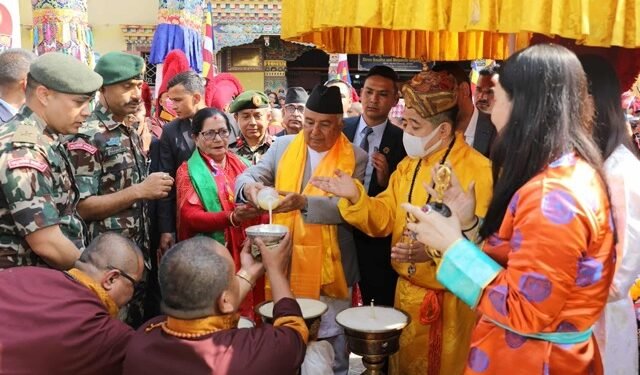 President Paudel conducts worship at Lhakhang monastery of Bouddha