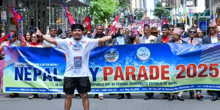 “International Parkour Ambassador Dinesh Sunar meets U.S. Senate Majority Leader Chuck Schumer at NYC Nepal Day Parade 2025”