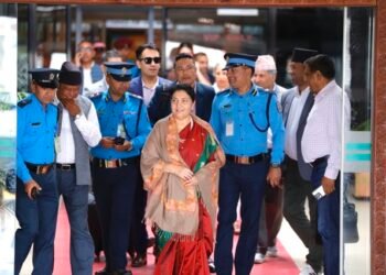 Former President Bhandari returns home from China