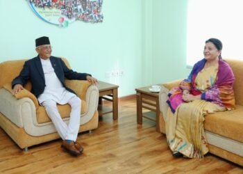 UML Chair Oli and former President Bhandari hold meeting