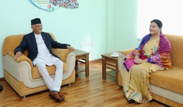 UML Chair Oli and former President Bhandari hold meeting