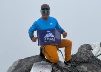 Renowned Nepali climber Lakpa Sherpa, popularly known as Makalu Lakpa summiting Carstensz Pyramid
