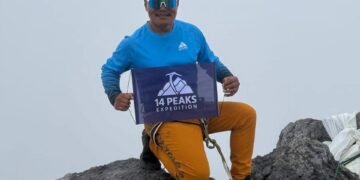 Renowned Nepali climber Lakpa Sherpa, popularly known as Makalu Lakpa summiting Carstensz Pyramid