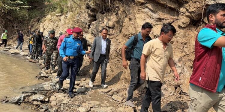 Minister Ghising inspects flood and landslide affected zone