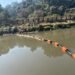 Trash barrier installed to capture floating waste in Bagmati River