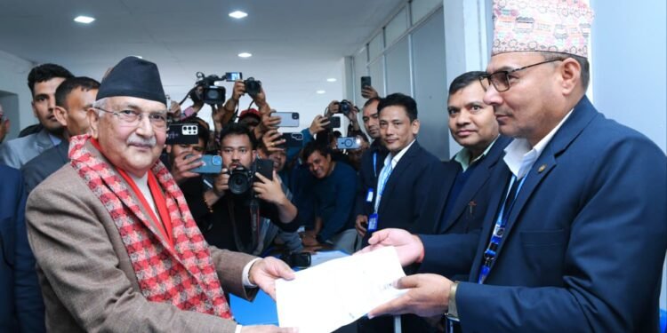 UML Chair and former PM Oli files nomination for HoR polls from Jhapa-5