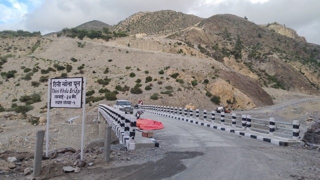 Motorable bridge constructed over Thini rivulet in Mustang