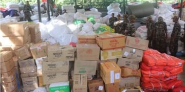 Relief materials distributed to flood survivors at holding centres
