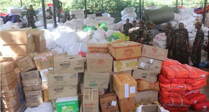 Relief materials distributed to flood survivors at holding centres
