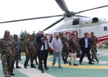 President inspects flood-ravaged areas in Rasuwa