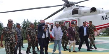 President inspects flood-ravaged areas in Rasuwa