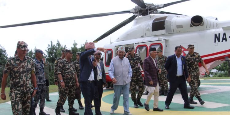 President inspects flood-ravaged areas in Rasuwa