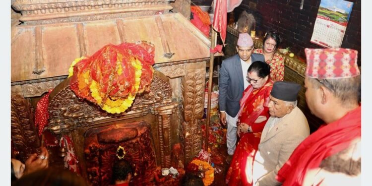 President Paudel visits nine major goddess shrines on Maha Ashtami